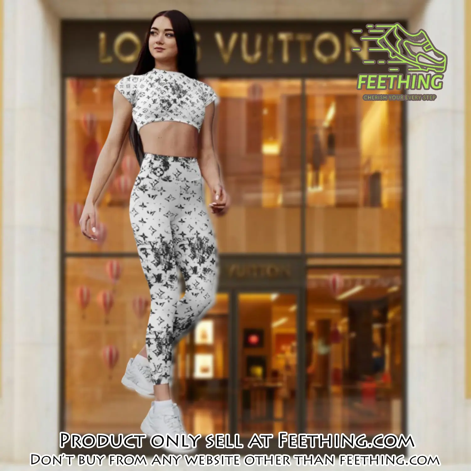 White louis vuitton luxury sportwear combo luxury brand crop top tshirt and legging for women ctl1045 ft5318991